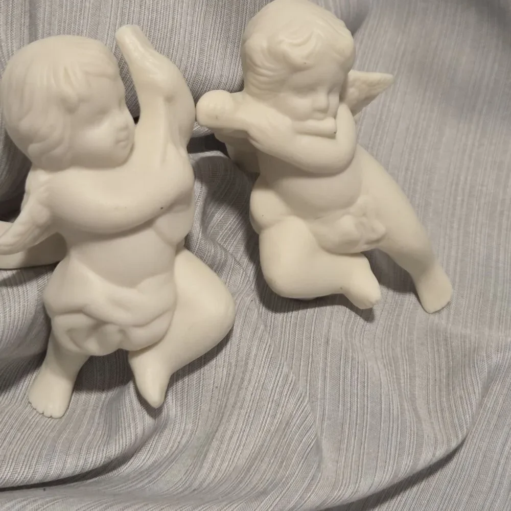 3" Partylite Cherub Candle Taper Huggers White Bisque Set of 2 - Picture 2 of 13